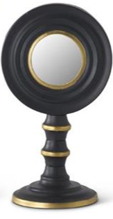 BLACK W/GOLD TRIM ROUND MIRRORS ON STANDS