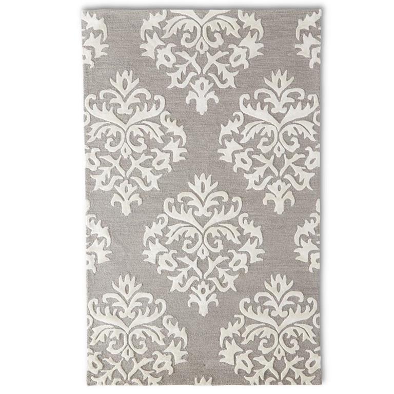 GRAY W/CREAM DAMASK HAND-TUFTED AREA RUG (8X10) Pick Up Only