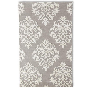 GRAY W/CREAM DAMASK HAND-TUFTED AREA RUG (8X10) Pick Up Only