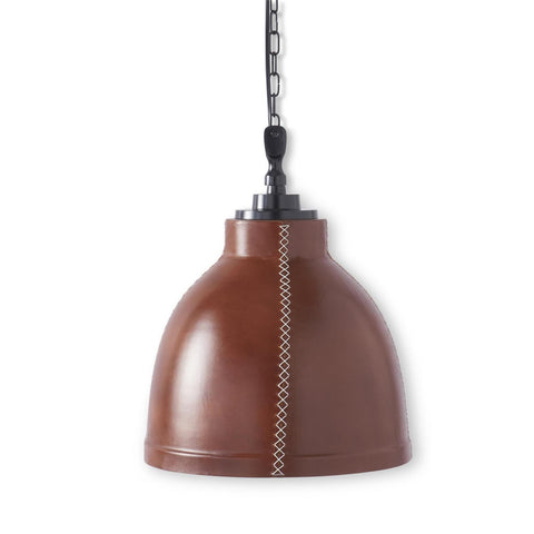 13.5 INCH BROWN LEATHER WRAPPED DOME PENDANT LIGHT W/BLACK INTERIOR