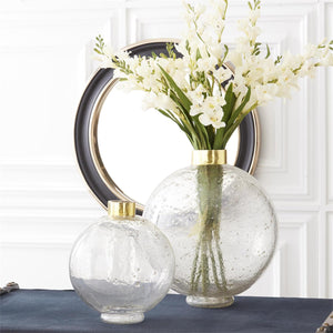 ROUND BUBBLED GLASS VASES W/GOLD RIM 2 Size Options