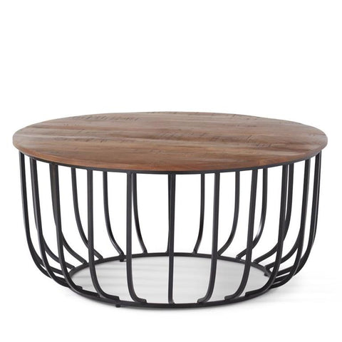 36 INCH BLACK METAL CAGE SIDE TABLE W/WOOD TOP Pick up only