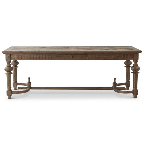 89 INCH ELM WOOD FRENCH BALL LEG DINING TABLE