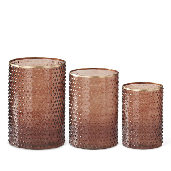 Set of 3  Dot Embossed Containers w/Gold Painted Rim 2 Color Options
