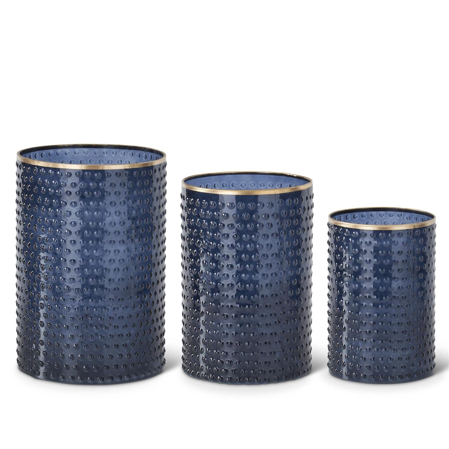 Set of 3  Dot Embossed Containers w/Gold Painted Rim 2 Color Options