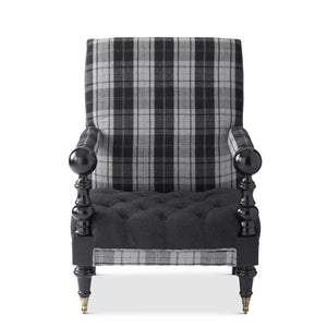 7.25 Black & Gray Wool Tweed Tufted Arm Chair~Pick up only