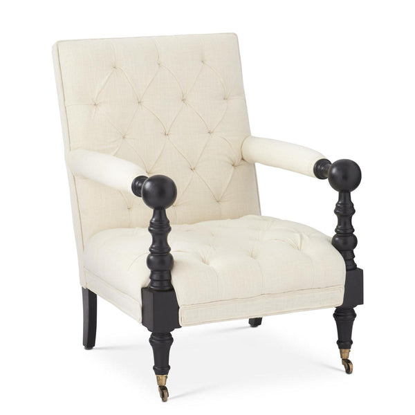 37.25 Inch Cream Tufted Upholstered Arm Chair w/Castors