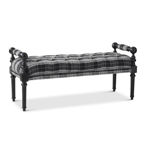 55 Inch Black & Gray Wool Tweed Tufted Bench***Pick up only