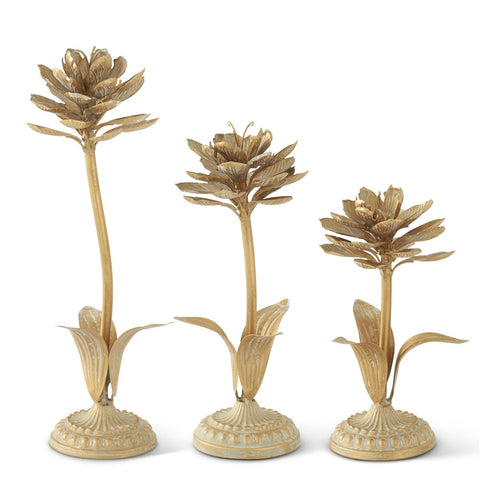Gold Whitewashed Metal Flowers 3 size options