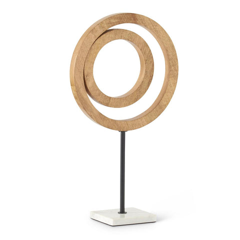 21.5" Wood Abstract Circle Sculpture w/ Marble Square Base