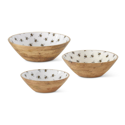 WOODEN BOWLS W/BEE ENAMELED INTERIOR 3 Size options
