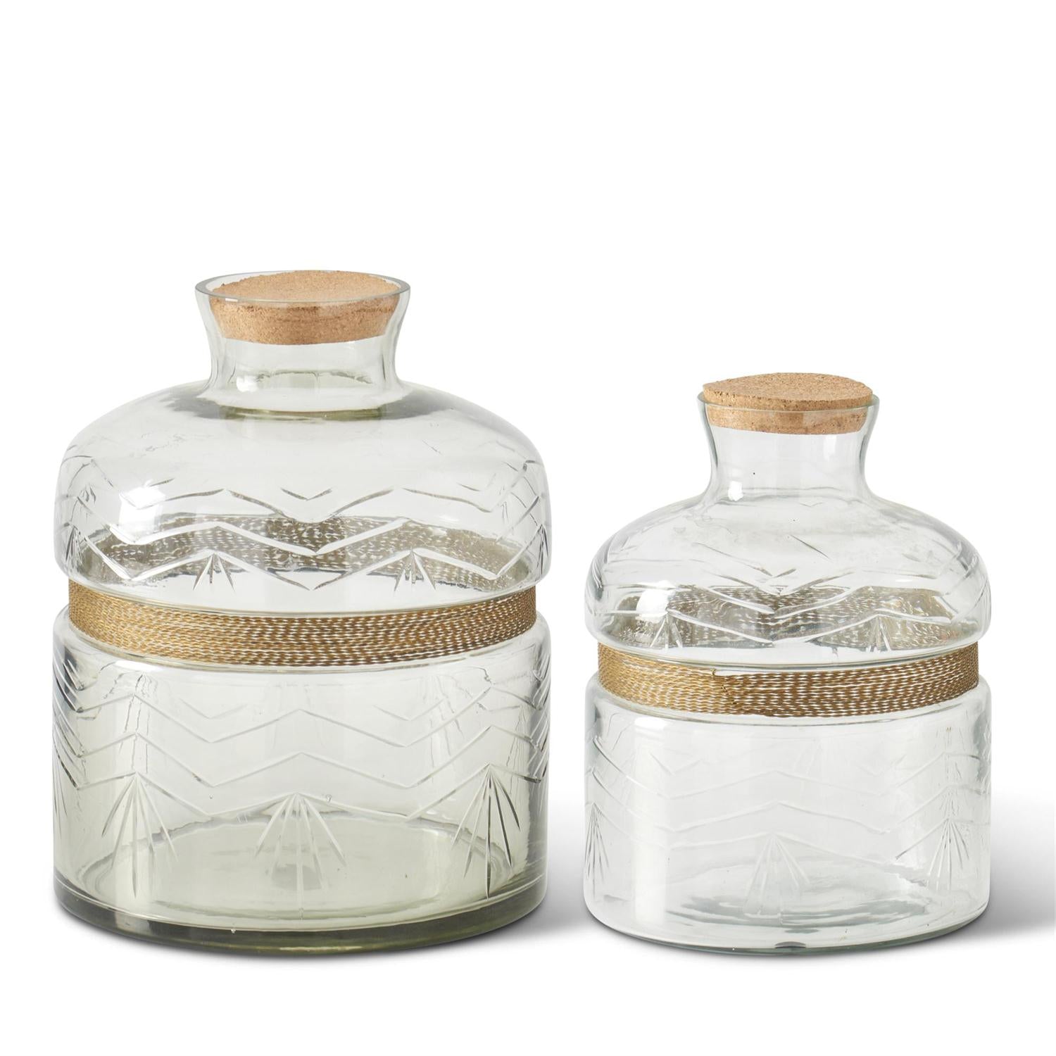 BRASS WIRE WRAPPED CLEAR ETCHED GLASS BOTTLES W/CORK