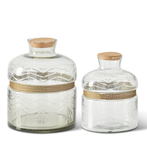 BRASS WIRE WRAPPED CLEAR ETCHED GLASS BOTTLES W/CORK