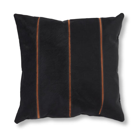 18 INCH BLACK LEATHER PILLOW W/BROWN STRIPES