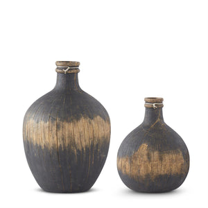 Set of 2 Black & Tan Woodgrain Resin Vases