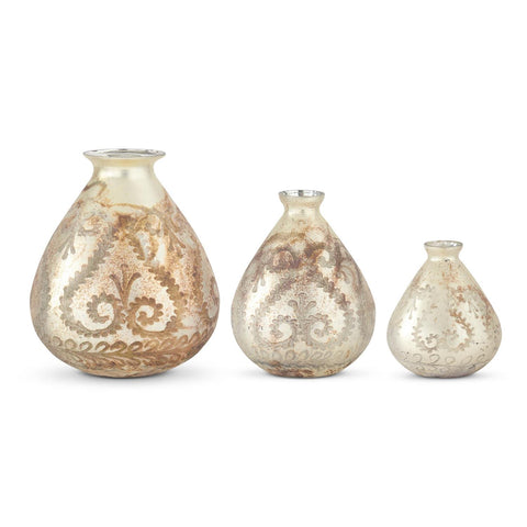 BURNT CHAMPAGNE ETCHED GLASS VASES 3 Size Options