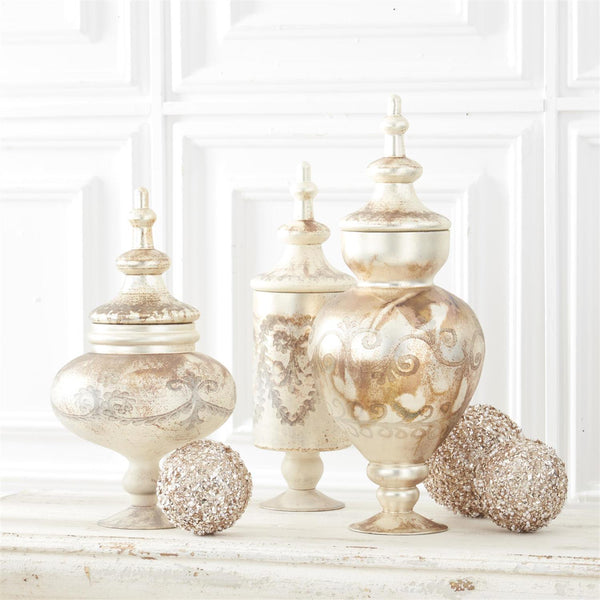 BURNT CHAMPAGNE ETCHED GLASS APOTHECARY JARS