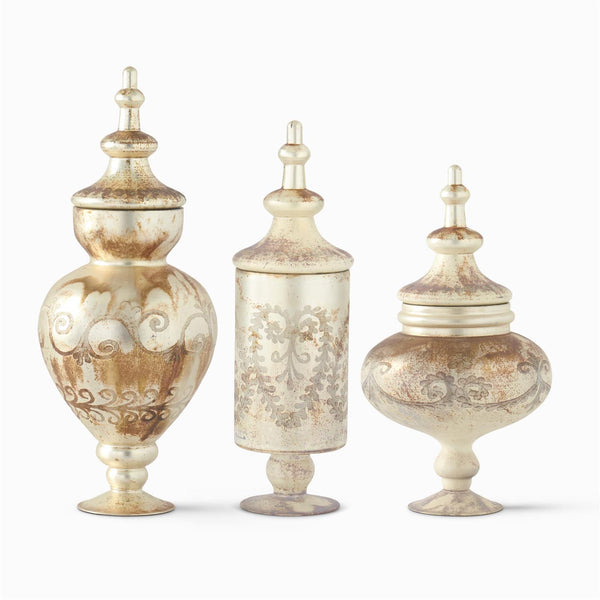 BURNT CHAMPAGNE ETCHED GLASS APOTHECARY JARS