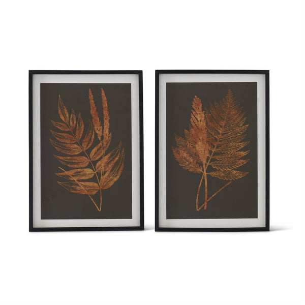 Set Of 2 27.5 Inch Black Wood Framed Orange Ferns on Black Prints