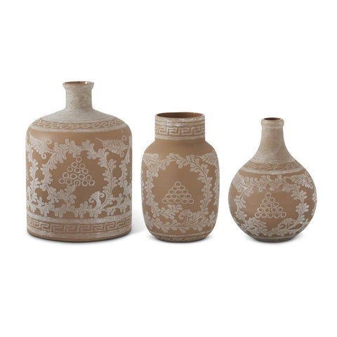 TAN ETCHED GLASS VASES 3 Size Options