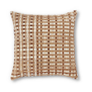 18 INCH BROWN THREE TONE WOVEN HIDE PILLOW