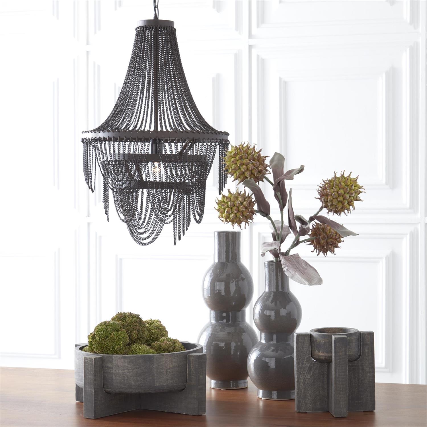 Set of 2 Black Washed Bowls on Removeable Stands