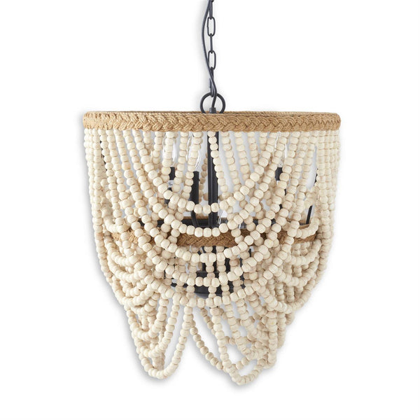 23.5 Inch 2-Tier Draped Cream Wood Bead Chandelier w/Jute Braided Rim***Pick Up Only***