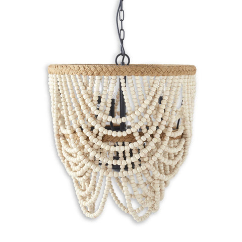 23.5 Inch 2-Tier Draped Cream Wood Bead Chandelier w/Jute Braided Rim***Pick Up Only***