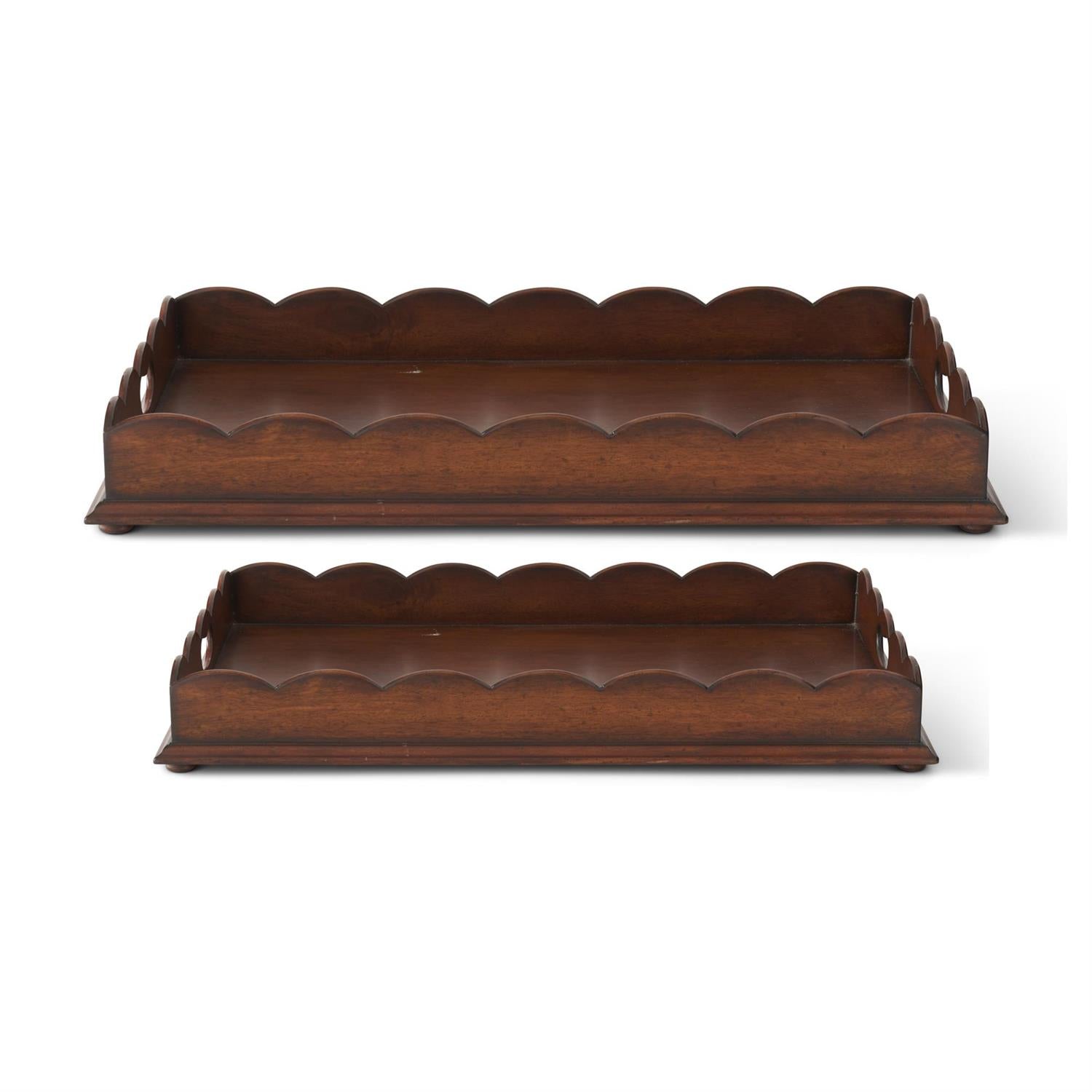 Set of 2 Scalloped Edge Acacia Wood Trays