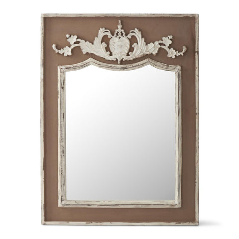43 Inch Brown & Cream Weathered Rectangular Mirror w/Carved Floral