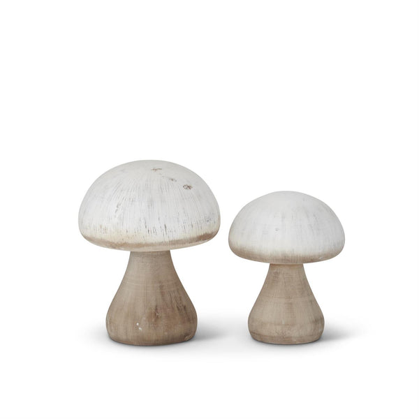 Set of 2 White & Natural Wood Mushrooms 2 Style Options