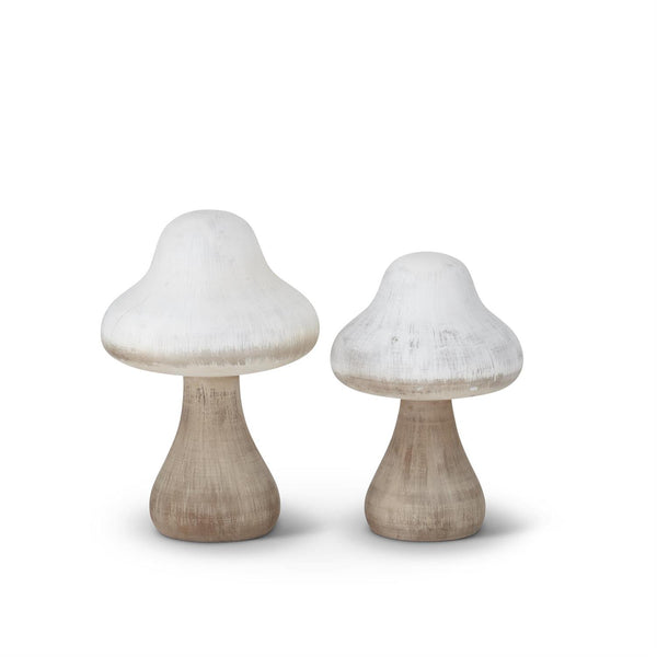 Set of 2 White & Natural Wood Mushrooms 2 Style Options
