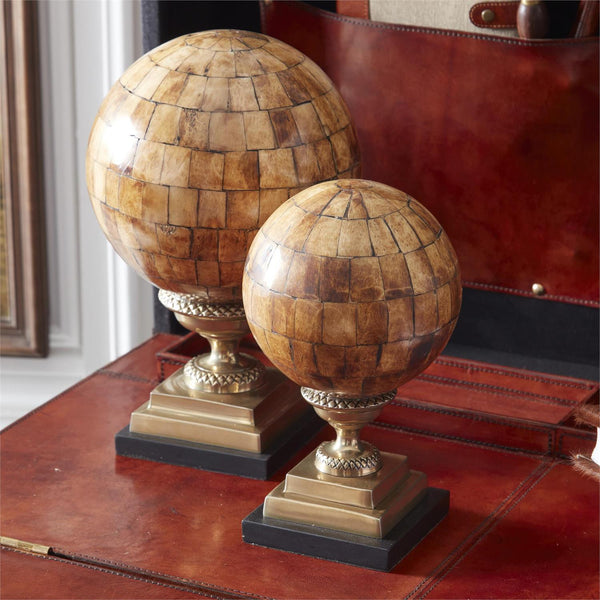 Set of 2 Bone Tile Globe Finials