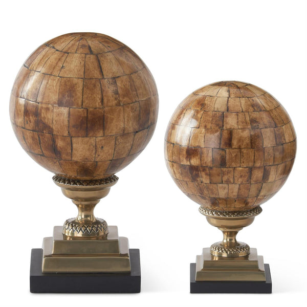 Set of 2 Bone Tile Globe Finials