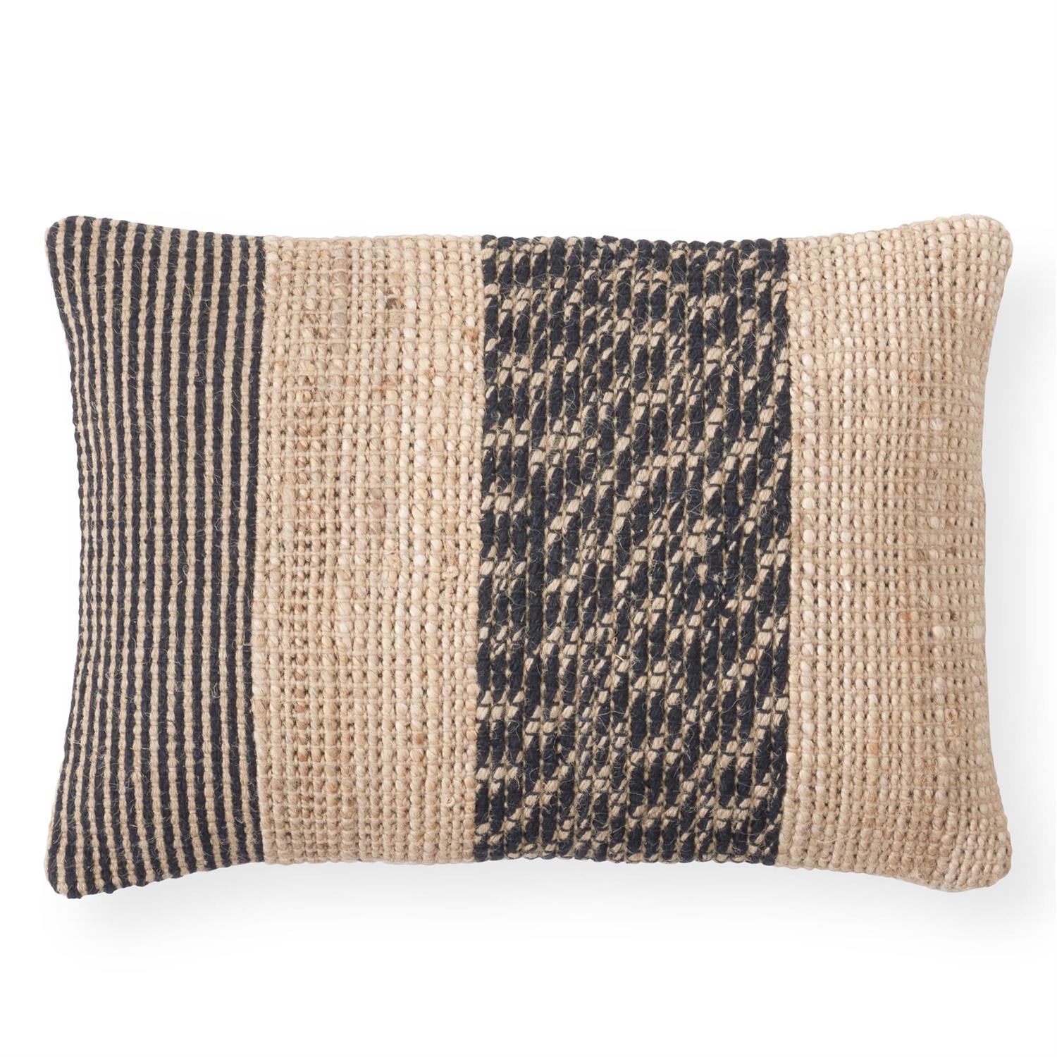 20 Inch Natural & Black Handloom Woven Cotton & Jute Lumbar Pillow