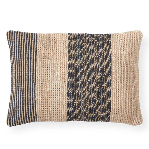 20 Inch Natural & Black Handloom Woven Cotton & Jute Lumbar Pillow