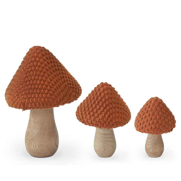 Set of 3 Orange Fabric & Wood Mushrooms