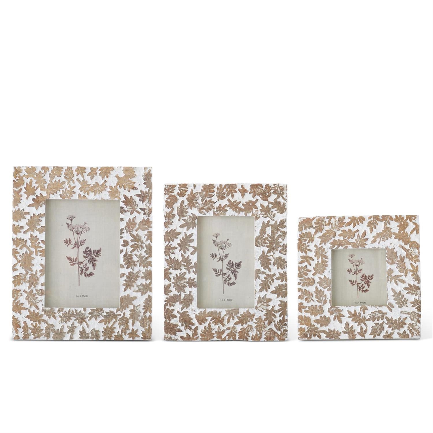 Set of 3 White & Tan Floral Photo Frames