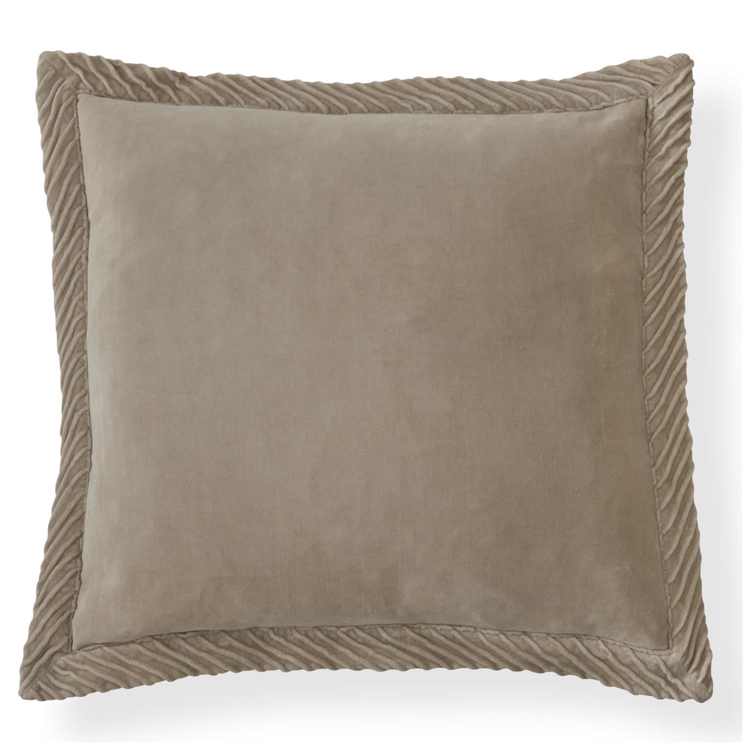 20 Inch Cotton Velvet Beige Pillow w/Tucked Flange Edge