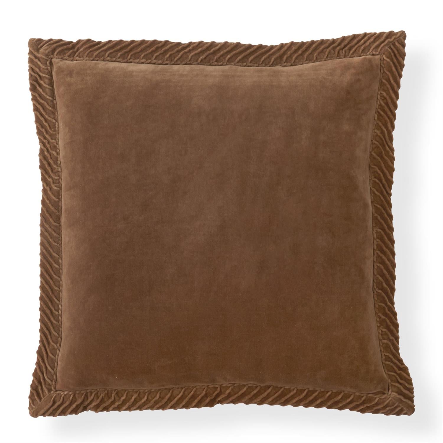 20 Inch Cotton Velvet Brown Pillow w/Tucked Flange Edge