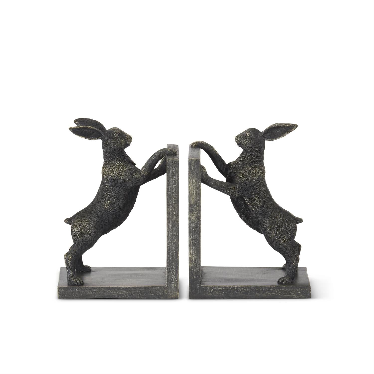 Set of 2 8.75 Inch Black & Gold Resin Rabbit Bookends