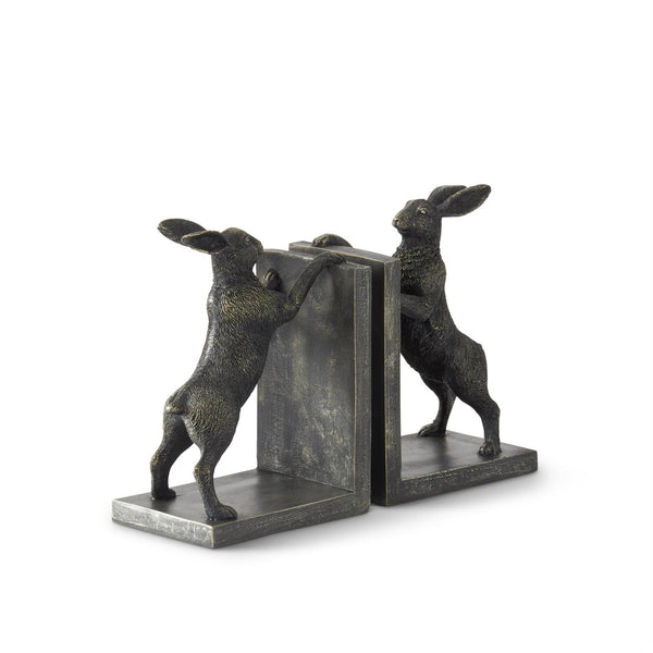 Set of 2 8.75 Inch Black & Gold Resin Rabbit Bookends