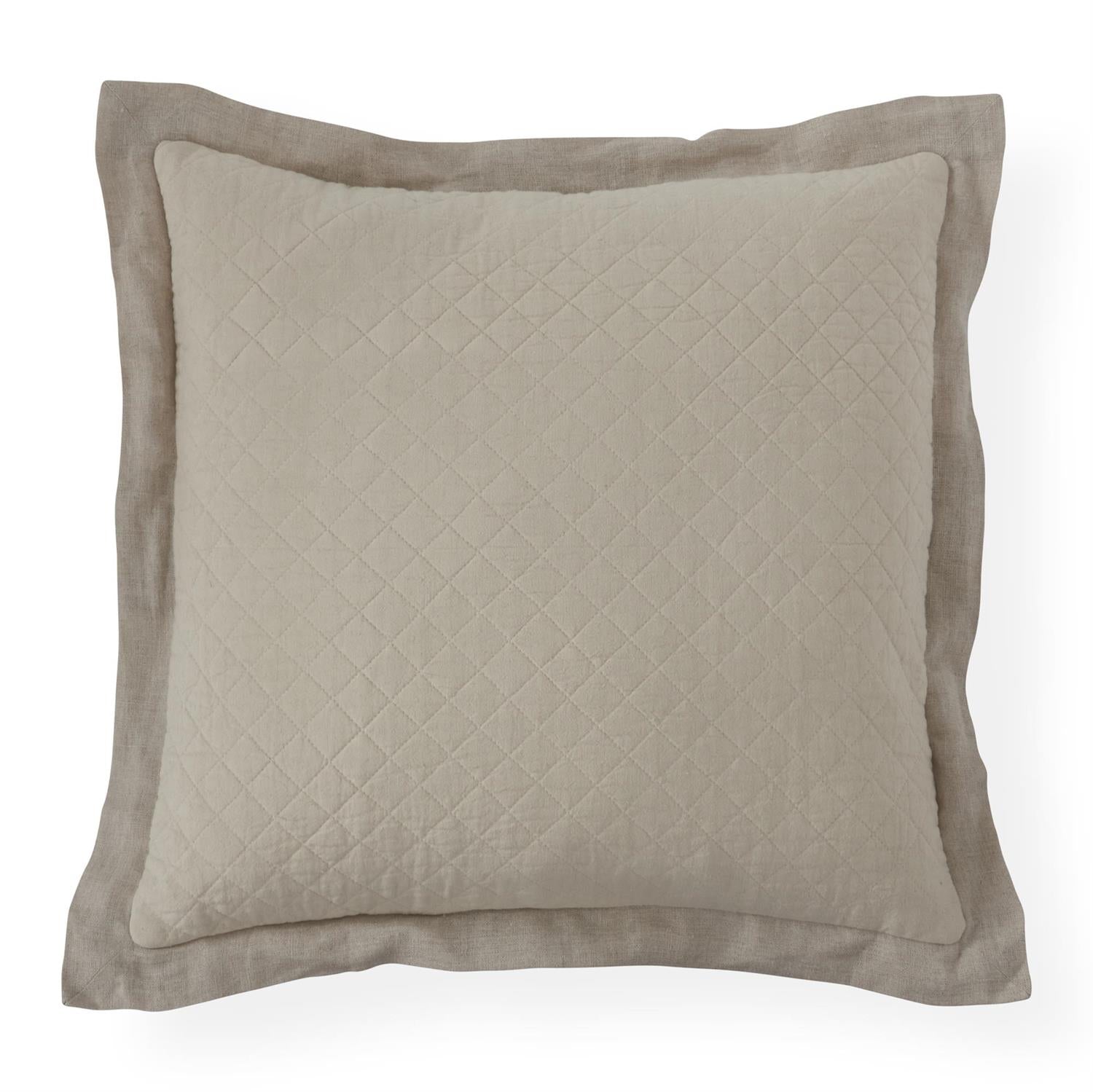 20 Inch Ivory Diamond Quilted Cotton Pillow w/Linen Flange