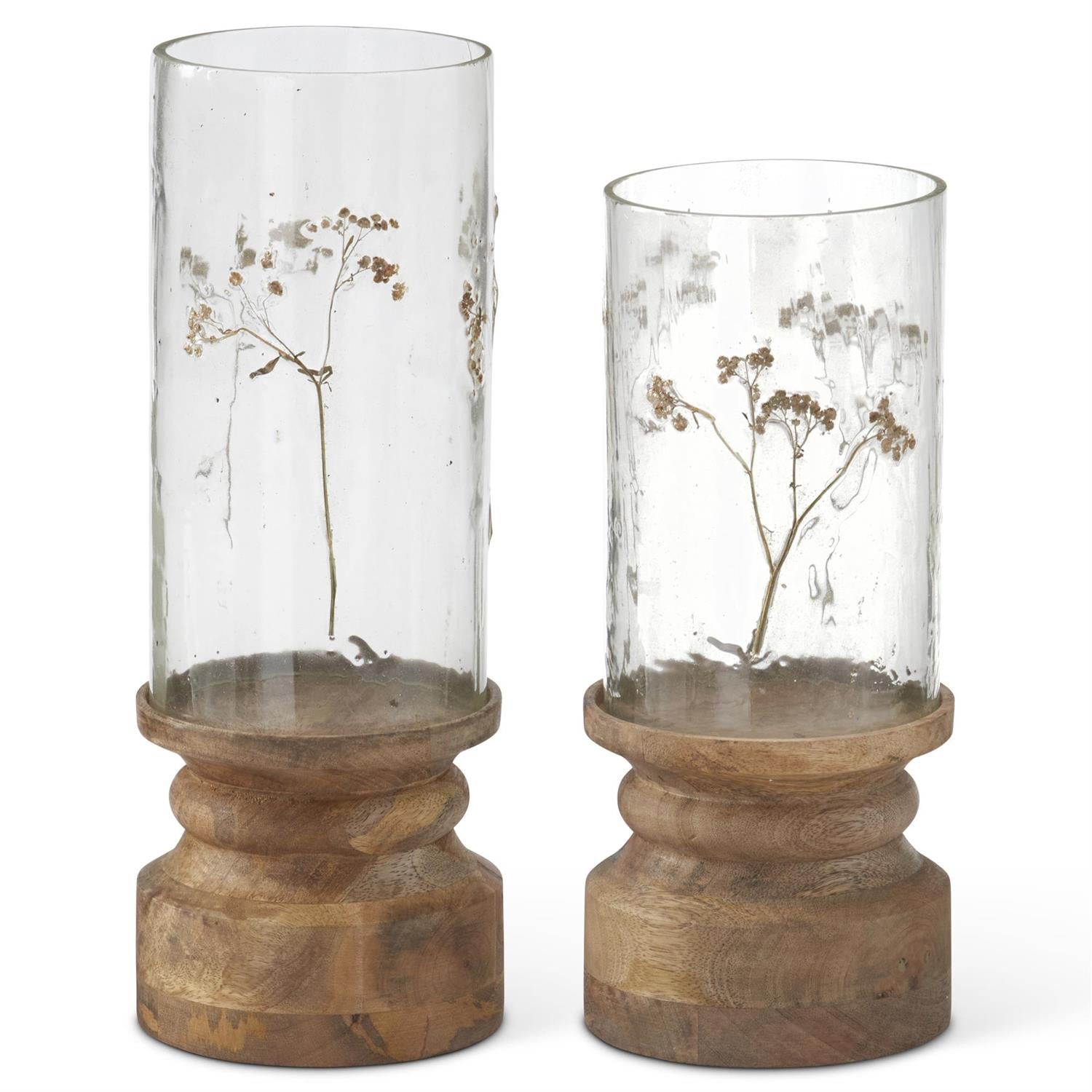 Set of 2 Dried Floral Glass Hurricane Candleholders