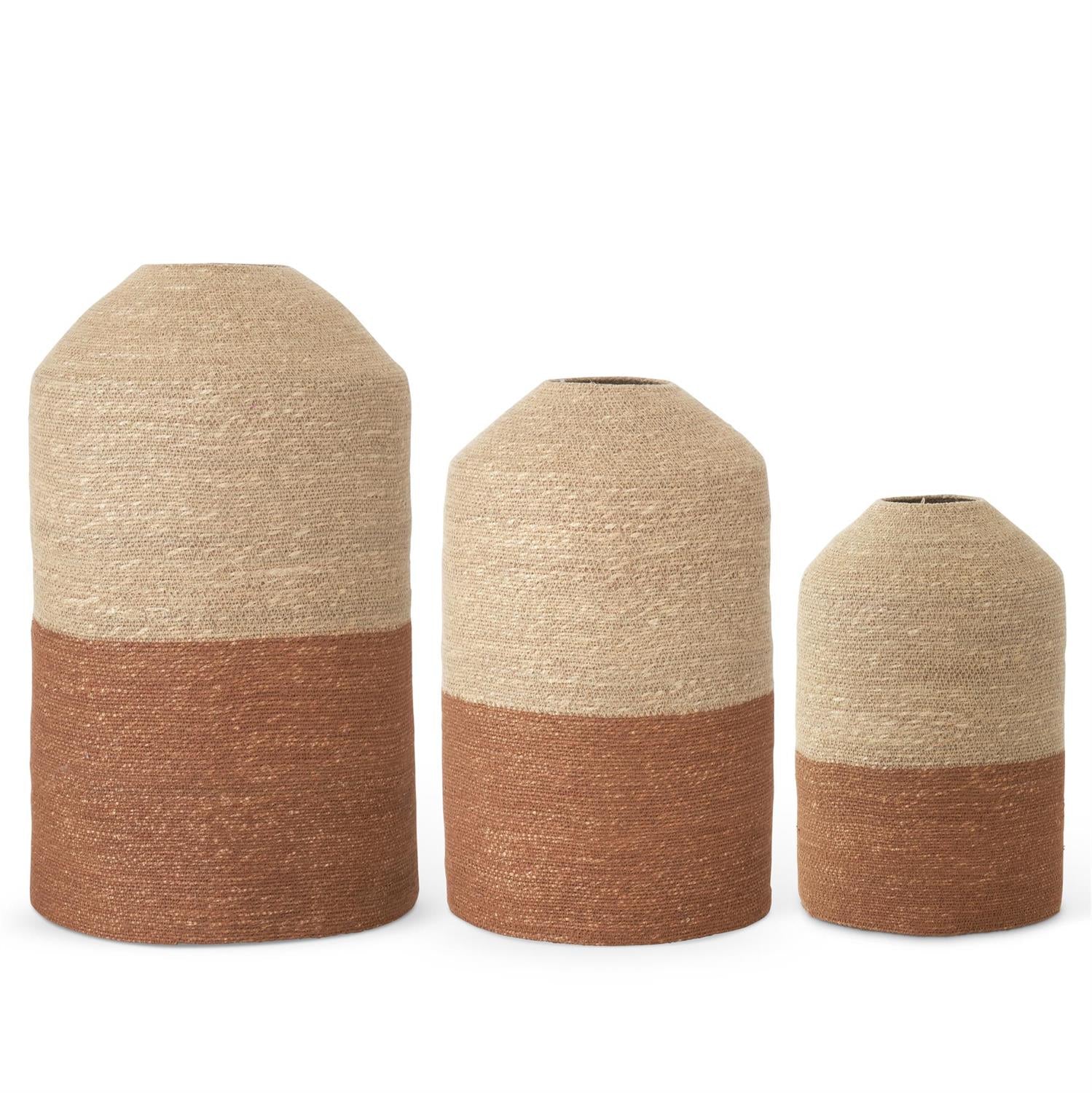 Set of 3 Natural & Brown Woven Dome Top Vases