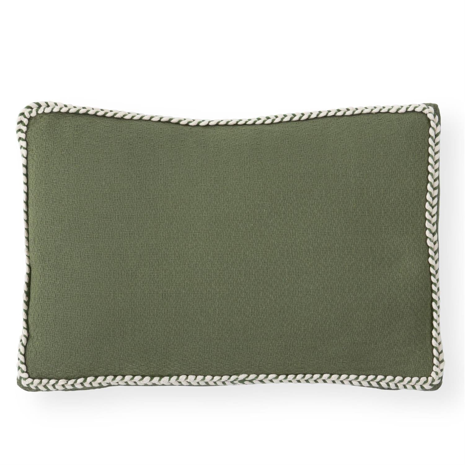 12 Inch Green Woven Cotton Lumbar Pillow