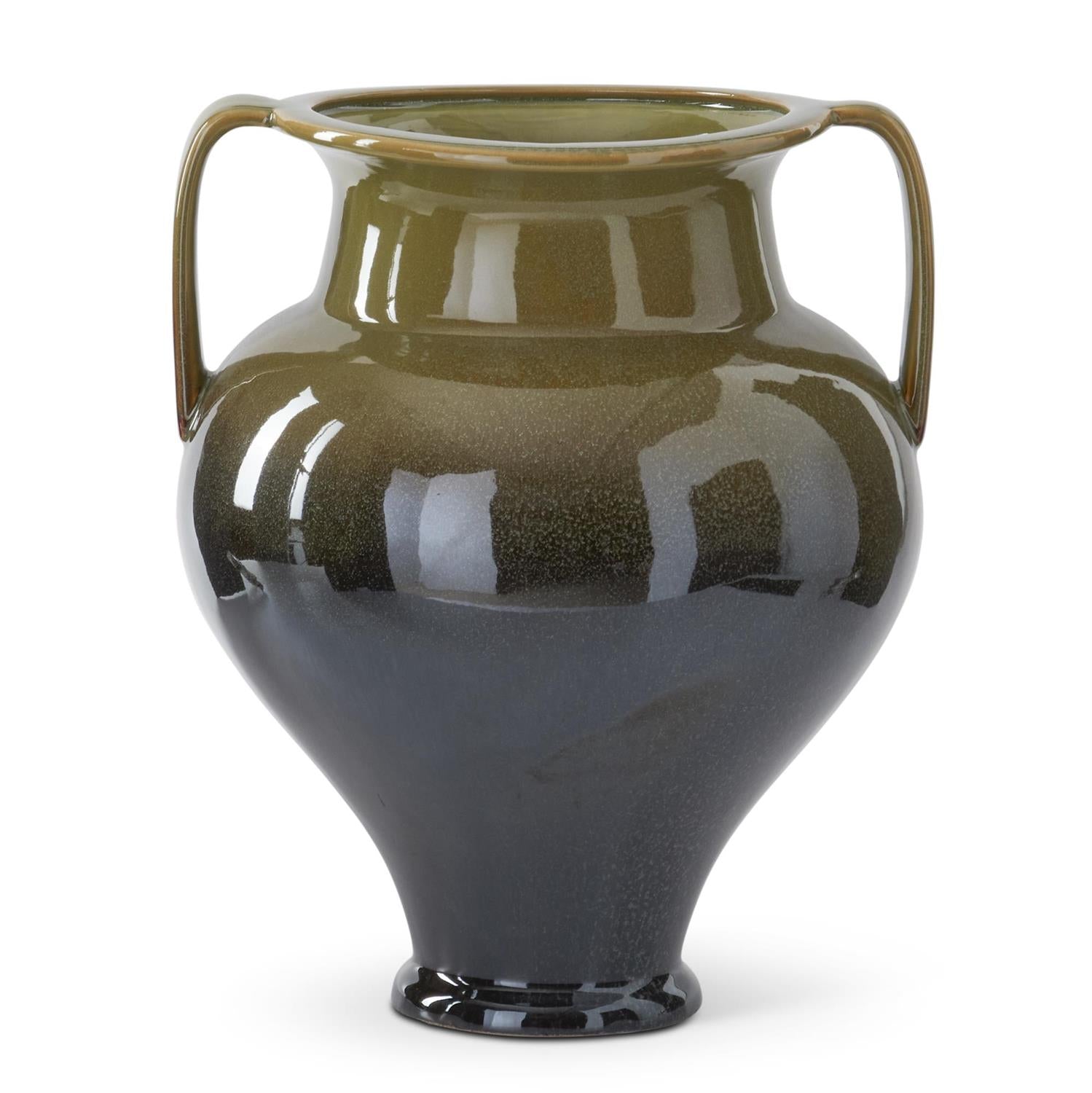 16.25 Inch Green & Black Ombre Glazed Ceramic Vase