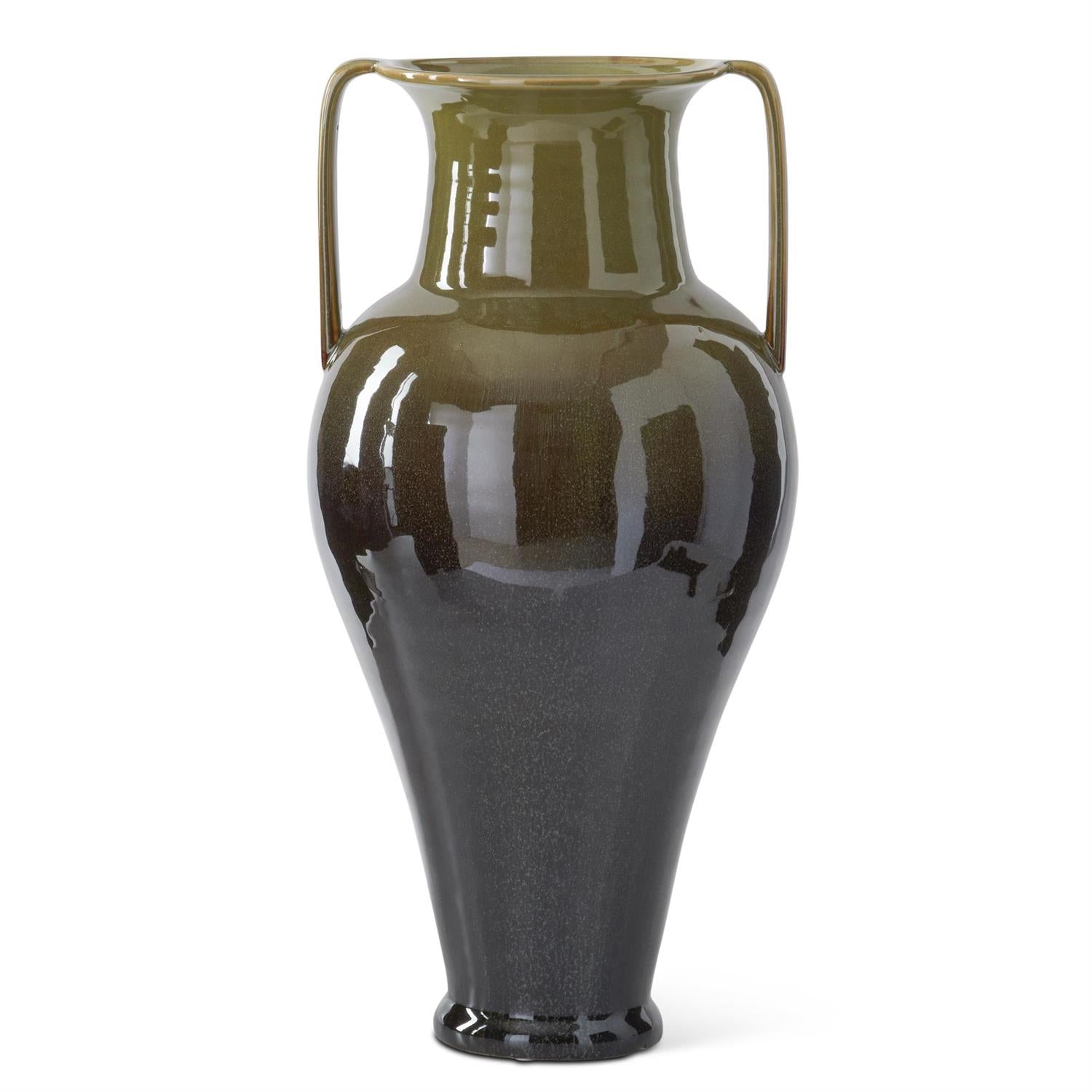 24 Inch Green & Black Ombre Glazed Ceramic Vase