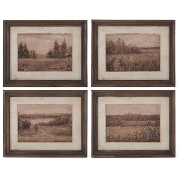Set Of 4 19.75 Inch Dark Fir Wood Framed Naturescape Prints (4 Styles)