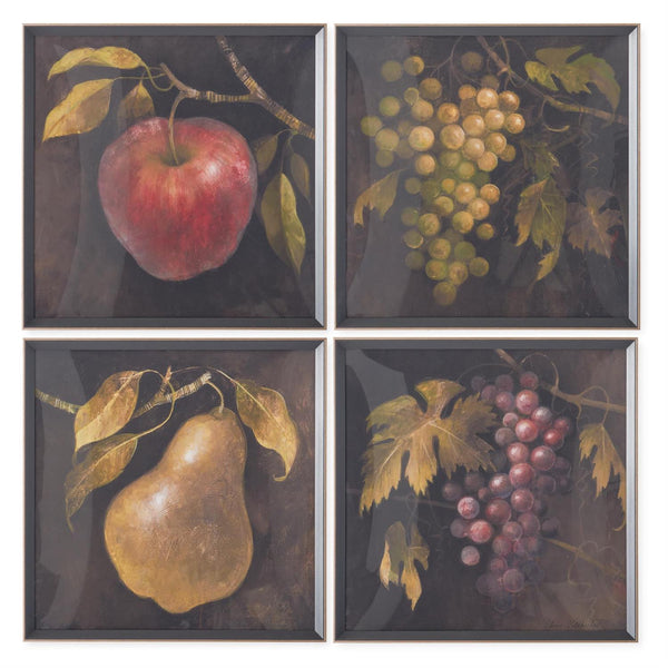 Set Of 4 25 Inch Black & Gold Framed Fruit Prints (4 Styles)